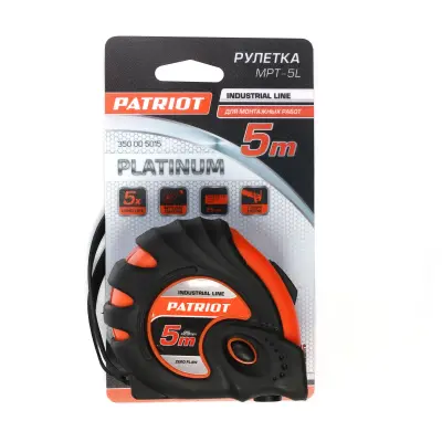 Рулетка PATRIOT Platinum MPT-5L, усиленная, ABS пластик, 5м