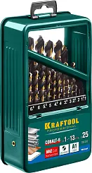 Набор сверл по металлу HSS-Co(8%), сталь М42(S2-10-1-8) KRAFTOOL COBALT 25шт(1-13мм),