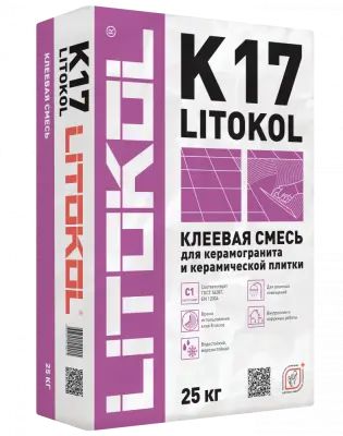 Клей для плитки Litokol K17 водостойкий морозоустойчивый серый 25кг