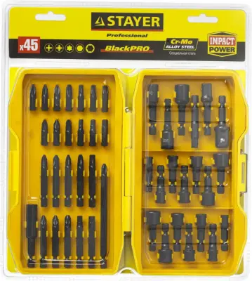 Набор бит STAYER 45 шт для ударного шуруповерта 26225-H45