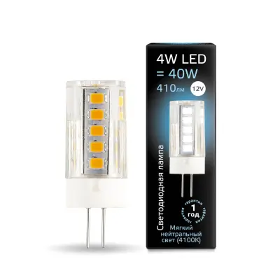 Лампа Gauss LED G4 12V 4W 410lm 4100K керамика 1/10/200