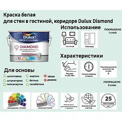 Краска Dulux Diamond Matt Алмазная прочность для стен и потолков, матовая база BC 0.9л
