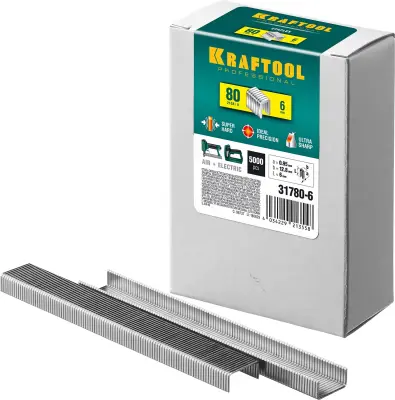 Скобы для степлера тонкие широкие тип 80, 5000 шт KRAFTOOL 6мм