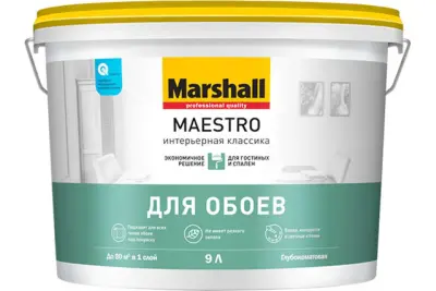 Краска MARSHALL Maestro Интерьерная Классика для стен и потолков глубокоматовая, баз A белая 9л