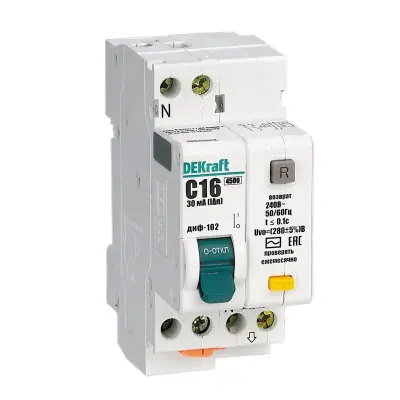 Дифференциальный автоматический выключатель DEKRAFT ДИФ-102 С16 16003DEK
