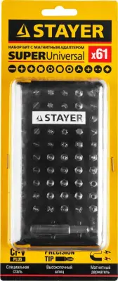 Набор бит STAYER 61шт с магнитным адаптером 26084-H61