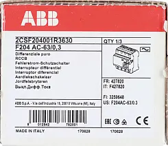 Устройство защитного отключения УЗО ABB FH204 AC-63A 4P 0,1mA 2CSF204006R2630