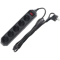 Сетевой фильтр черный с заземлением 3 x 0,75мм2 с выключателем 5гнезда 3м  ЭРА USF-5es-3m-B