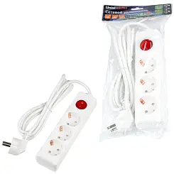 Удлинитель TM Uniel S-GCU3-2B WHITE, серии Ultra, шнур 2м., 3 гнезда, 16A, с/з, цвет белый, UL-00010