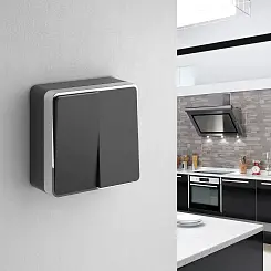 Выключатель двухклавишный Gallant Werkel черный/хром WL15-03-01