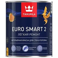 Краска TIKKURILA EURO SMART 2 для стен и потолков, глубокоматовая база A 0.9л 700009614