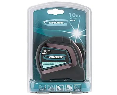 Рулетка GROSS 10м x 25мм DOPPELHAKEN 31126