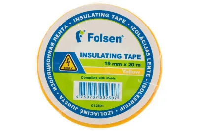 Лента изоляционная Folsen 19мм х 20м желтая 012501