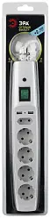 Сетевой фильтр ЭРА с/з, 5гн, с 2 USB портами, 2м, 10А, белый SFU-5es-2m-W C0043327