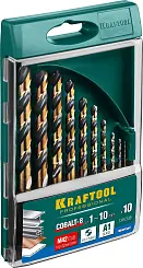 Набор сверл по металлу HSS-Co(8%), сталь М42(S2-10-1-8) KRAFTOOL COBALT 10шт(1-10мм),