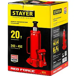 Домкрат гидравлический бутылочный STAYER RED FORCE 20т 242x452мм