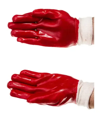 Перчатки маслобензостойкие х/б с полным обливом ПВХ Гранат, красные