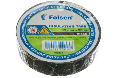 Лента изоляционная Folsen 19мм х 20м черная Premium от -18oC до +105oC 012104