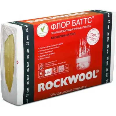 Плита минераловатная Rockwool Флор Баттс 1000*600*25 (4,8 м2;0,12 м3)