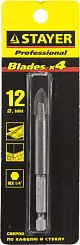 Сверло по стеклу и кафелю STAYER 12мм 4-х резцовый, шестигранный хвостовик,