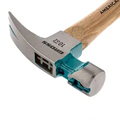 Молоток-гвоздодер,450 г, угол 75, магнит, обрезиненная рукоятка AMERICAN HICKORY // GROSS