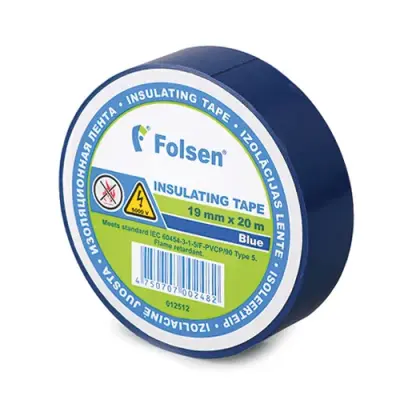 Лента изоляционная Folsen 19мм х 20м синяя не поддерживает горение 012512