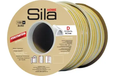 Лента уплотнительная Sila Home D100 9x7,4 мм самоклеящийся белый