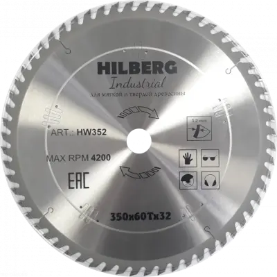 Диск пильный Hilberg INDUSTRIAL дерево 350х32х3,2мм 60T HW352