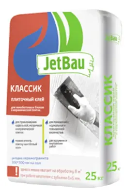 Клей для плитки JetBau Классик армированный микроволокнами водостойкий серый 25кг