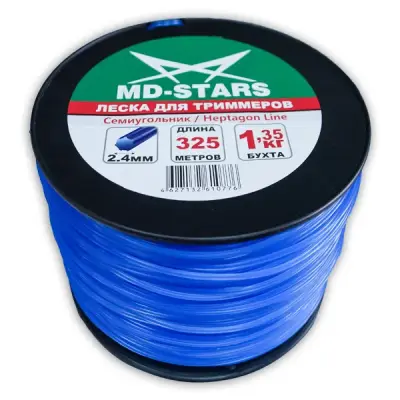 Леска для триммера MD-STARS 2.4мм 325м синий семиугольник в бабине