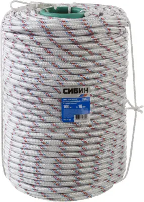 Фал плетёный полипропиленовый СИБИН 24-прядный с сердечником, d=10мм кгс 700