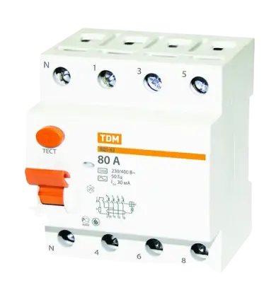 Дифференциальный автоматический выключатель TDM ВД-1 80А SQ0203-0046