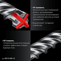 Бур ЗУБР ПРОФИ-4Х SDS-plus 10x600мм 29313-600-10