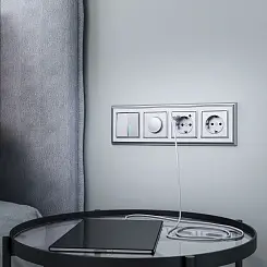 Выключатель двухклавишный с подсветкой серебряный WERKEL WL06-SW-2G-LED
