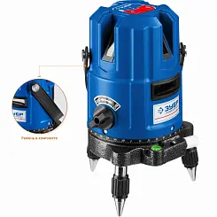 Нивелир ЗУБР КРЕСТ-55, 4 верт, 3 гориз. линии,20м/70м, точн. 0,3 мм/м, в кейсе