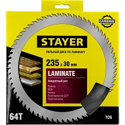 Диск пильный STAYER 235x30 64Т по ламинату 3684-235-30-64