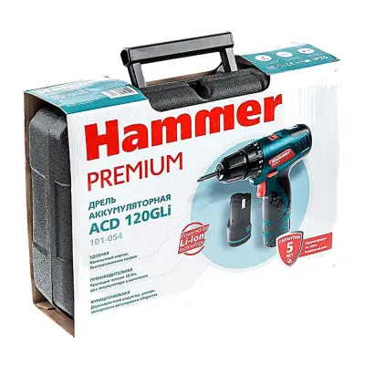 Аккумуляторная дрель-шуруповерт HAMMER 12В 2АКБ ACD120GLi