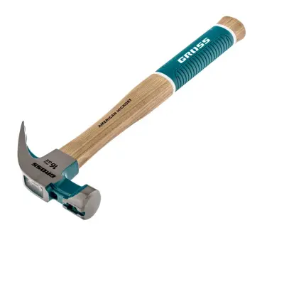 Молоток-гвоздодер,450 г, угол 75, магнит, обрезиненная рукоятка AMERICAN HICKORY // GROSS